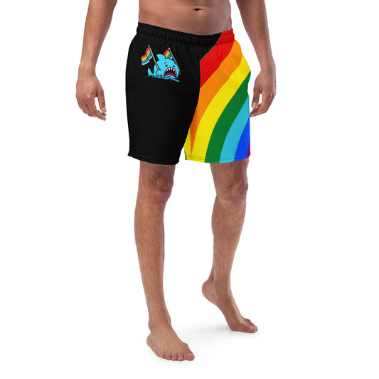 Anxious Shark Rainbow Pride Flag- Swim Trunks