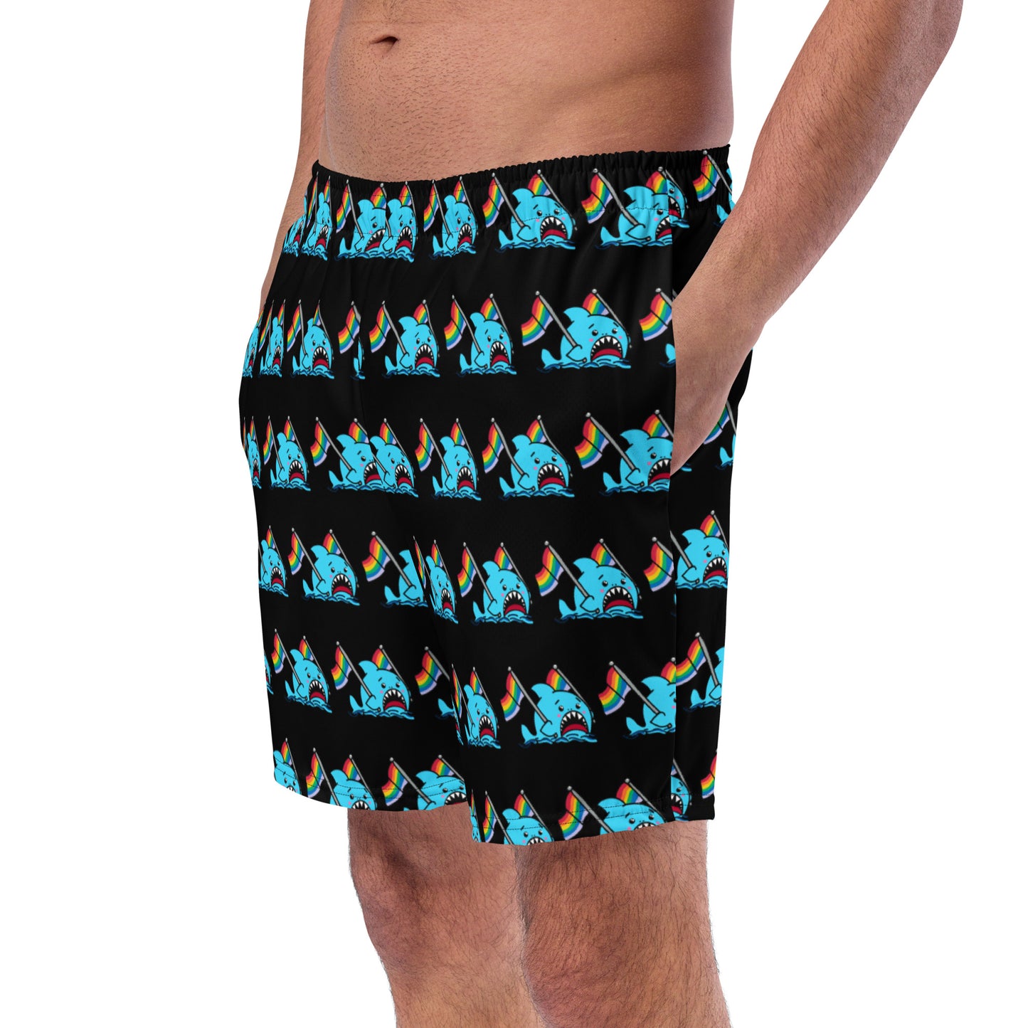 Anxious Shark Rainbow Pride Flag- Swim Trunks