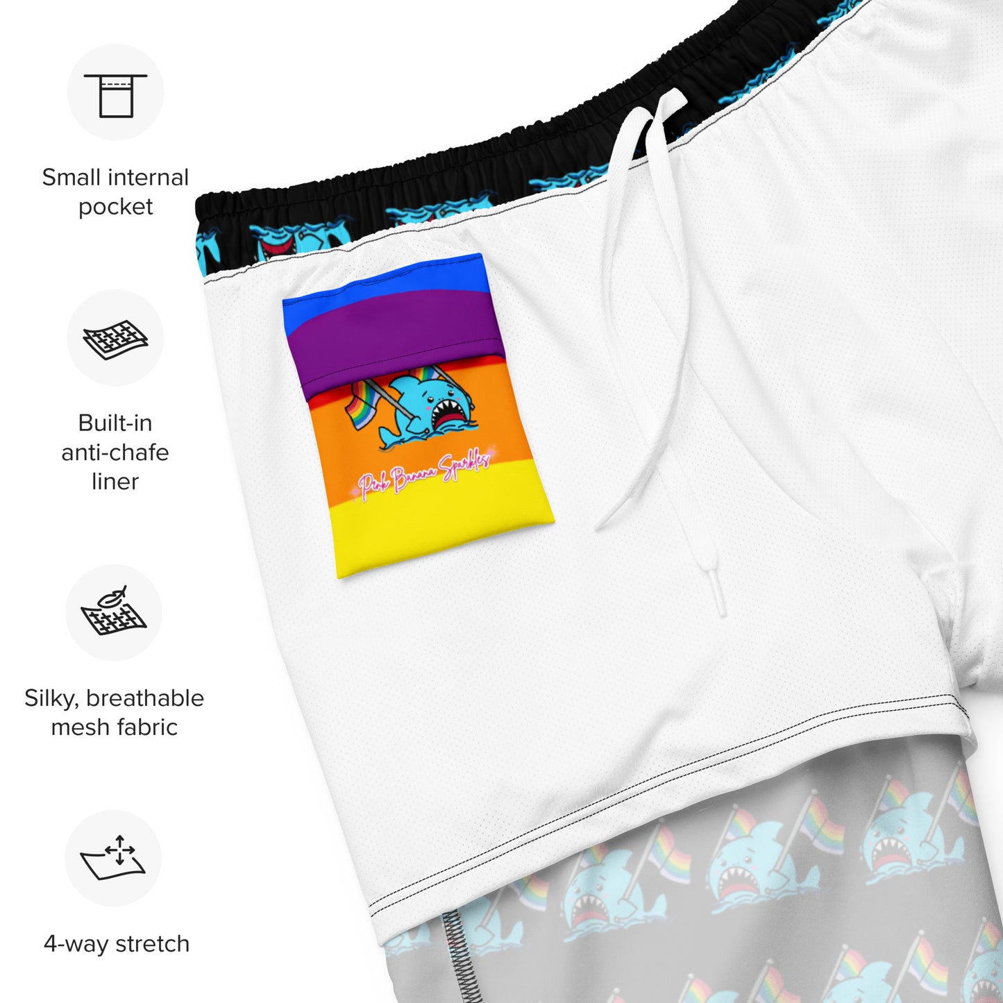 Anxious Shark Rainbow Pride Flag- Swim Trunks