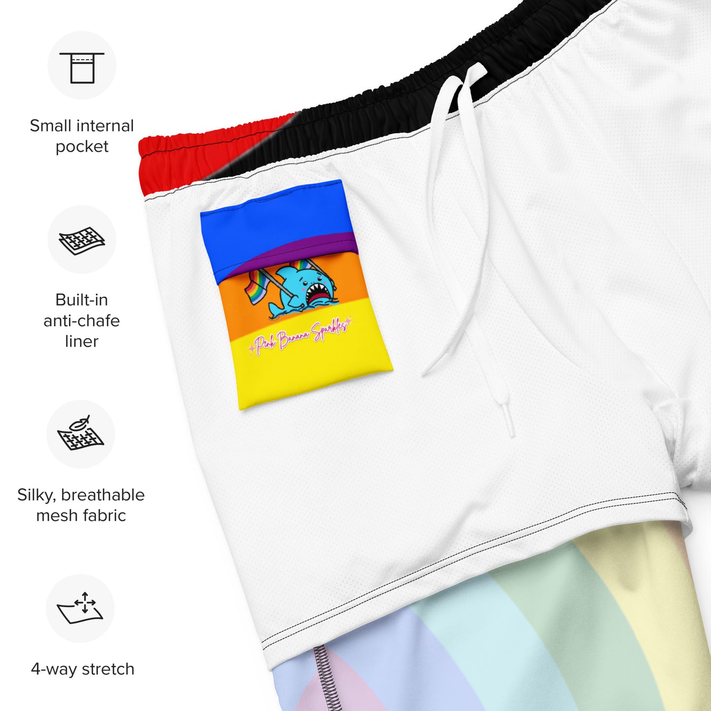 Anxious Shark Rainbow Pride Flag- Swim Trunks