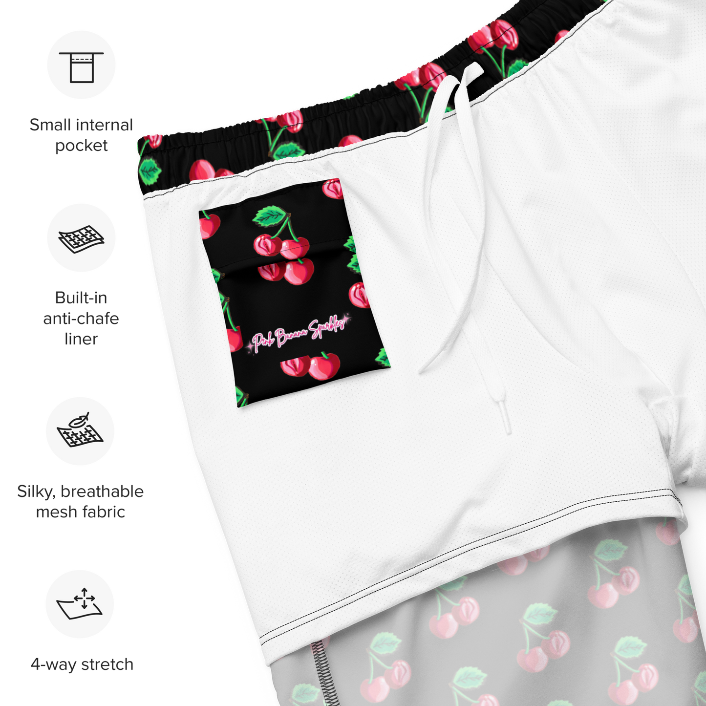 "Cherry on Top" Cherry Vulva- Swim trunks, Black