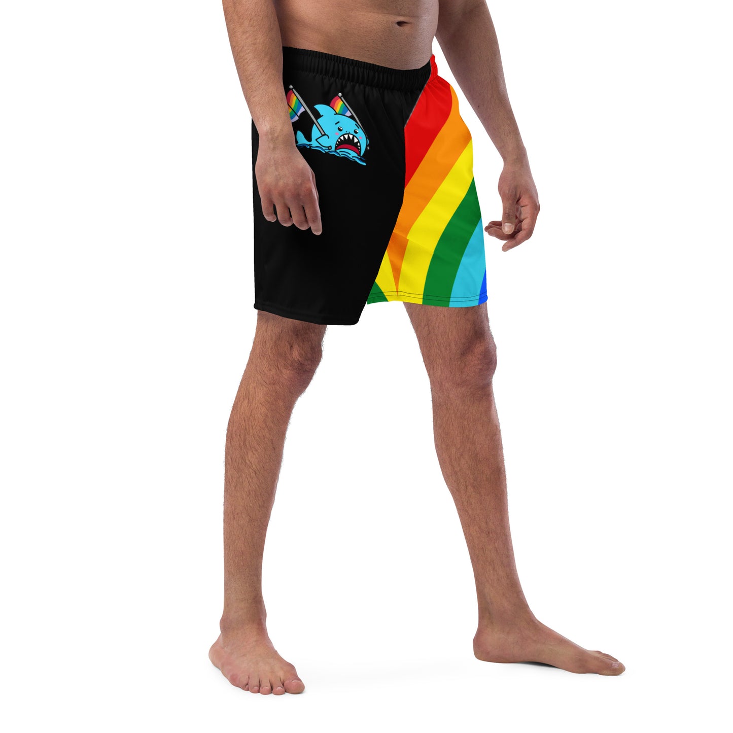 Anxious Shark Rainbow Pride Flag- Swim Trunks