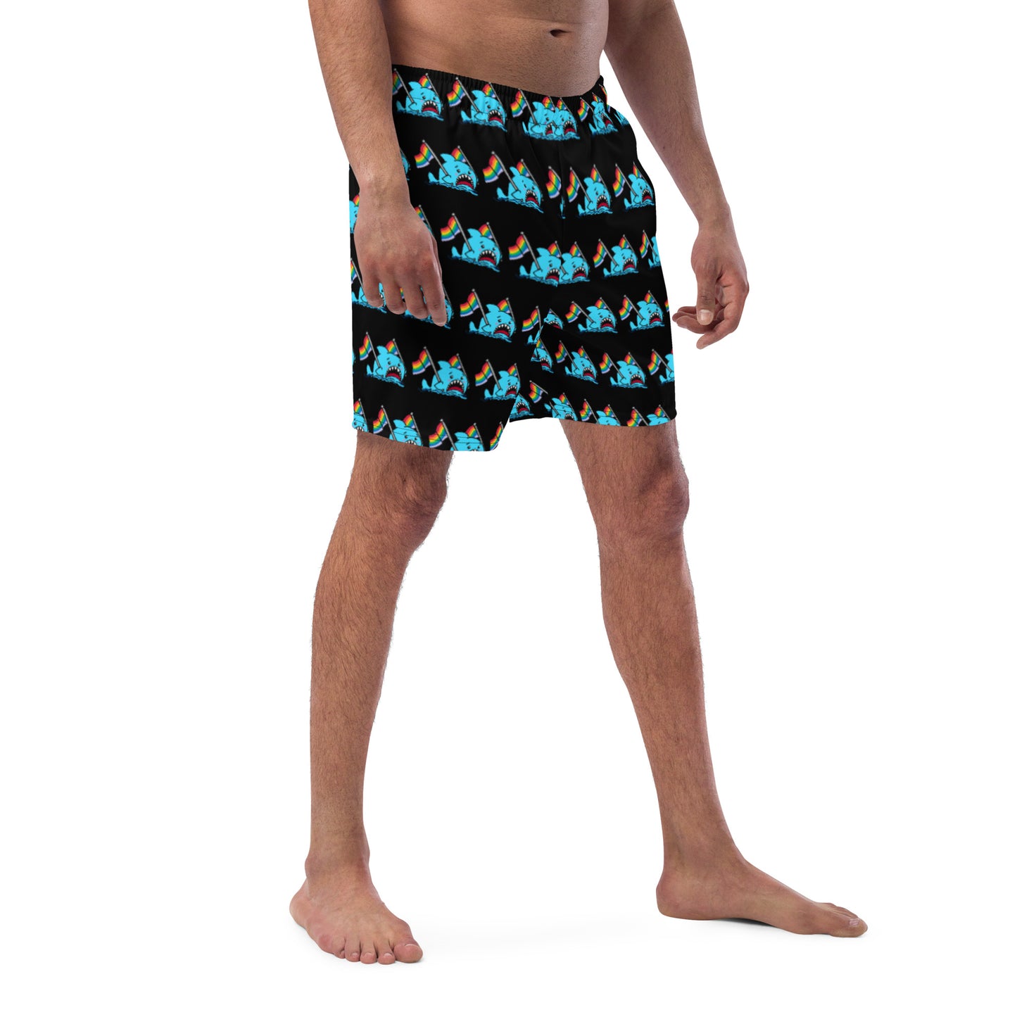 Anxious Shark Rainbow Pride Flag- Swim Trunks