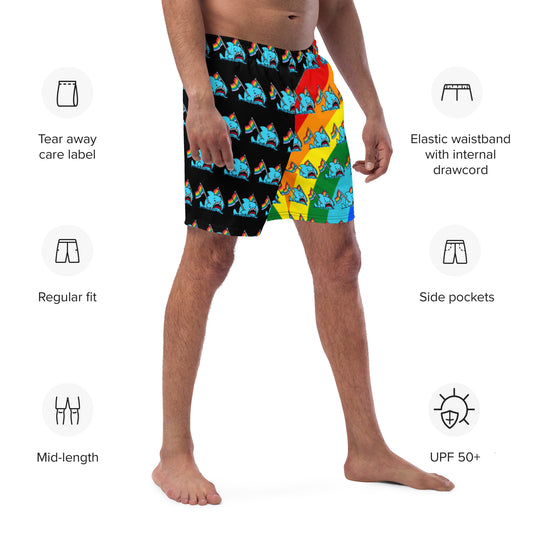 Anxious Shark Rainbow Pride Flag- Swim Trunks