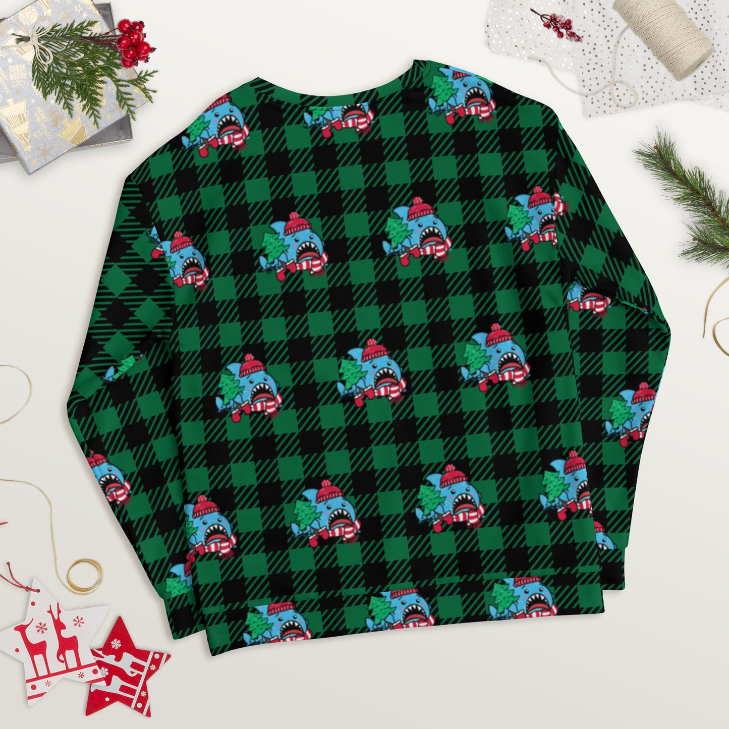 Holiday Sharks Ugly Christmas Sweater- Trim the Tree (Genderless Sweatshirt)