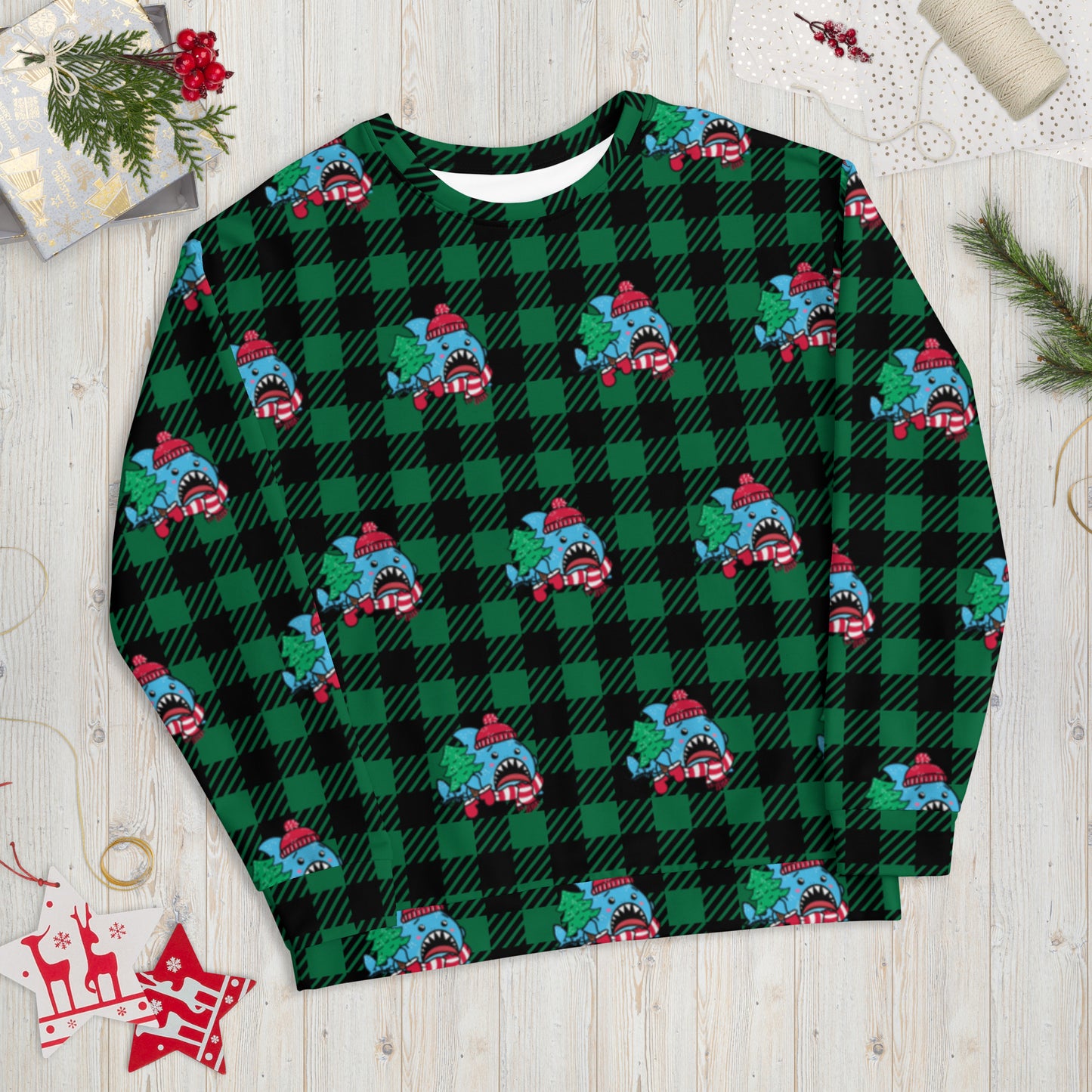 Holiday Sharks Ugly Christmas Sweater- Trim the Tree (Genderless Sweatshirt)