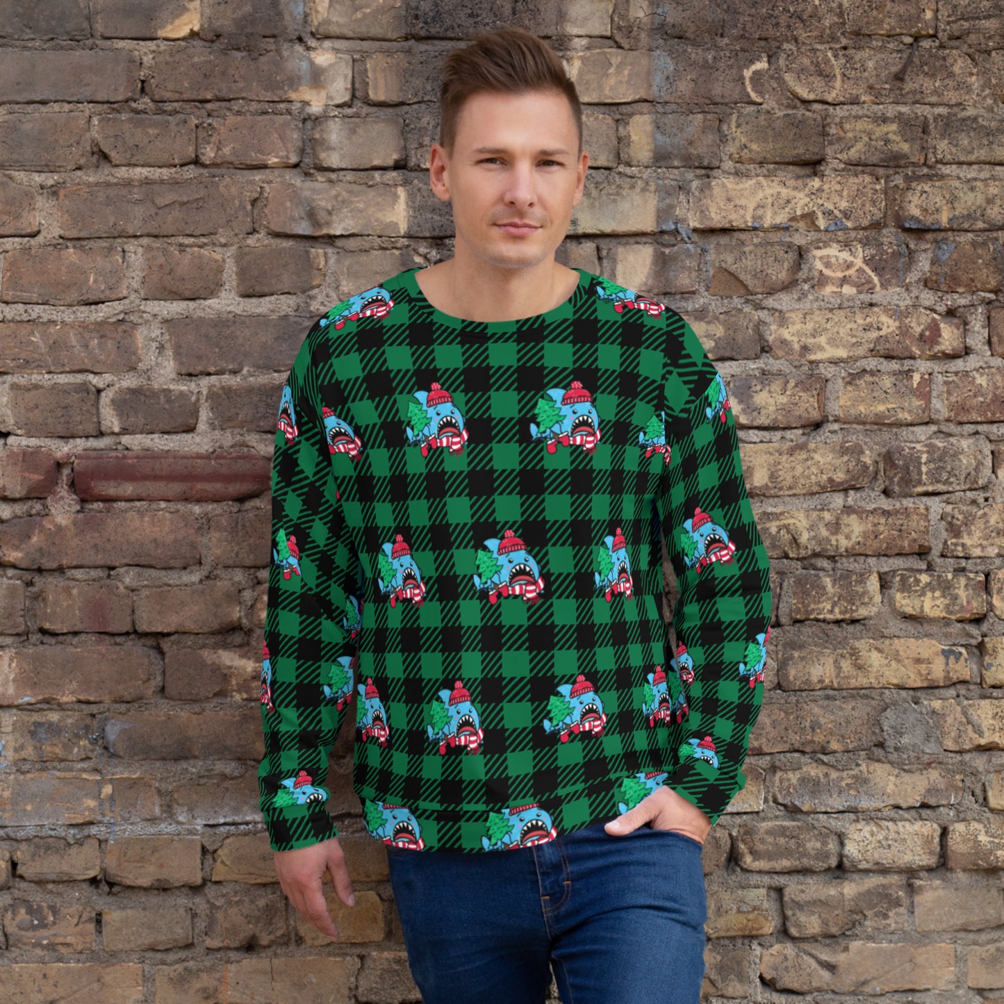 Holiday Sharks Ugly Christmas Sweater- Trim the Tree (Genderless Sweatshirt)