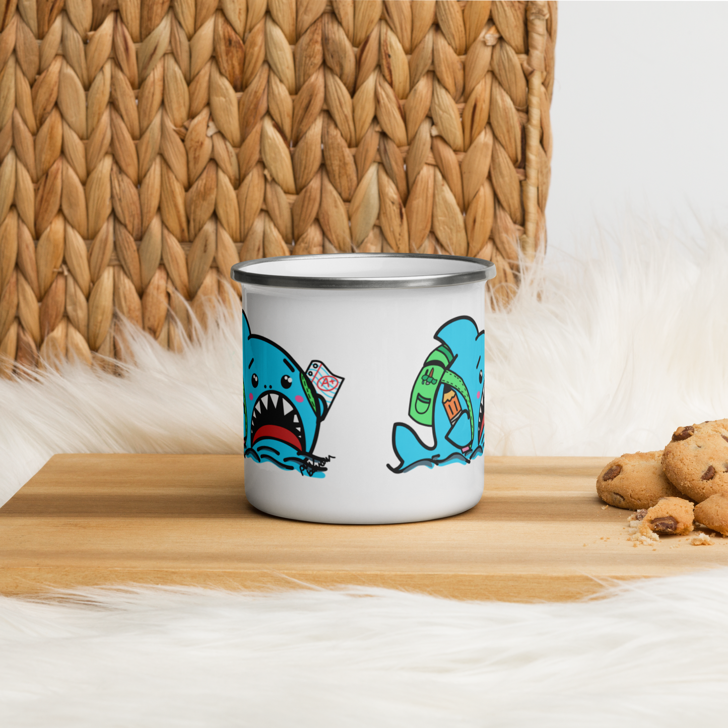 Anxious Shark Goes to School- Enamel Mug (12oz)