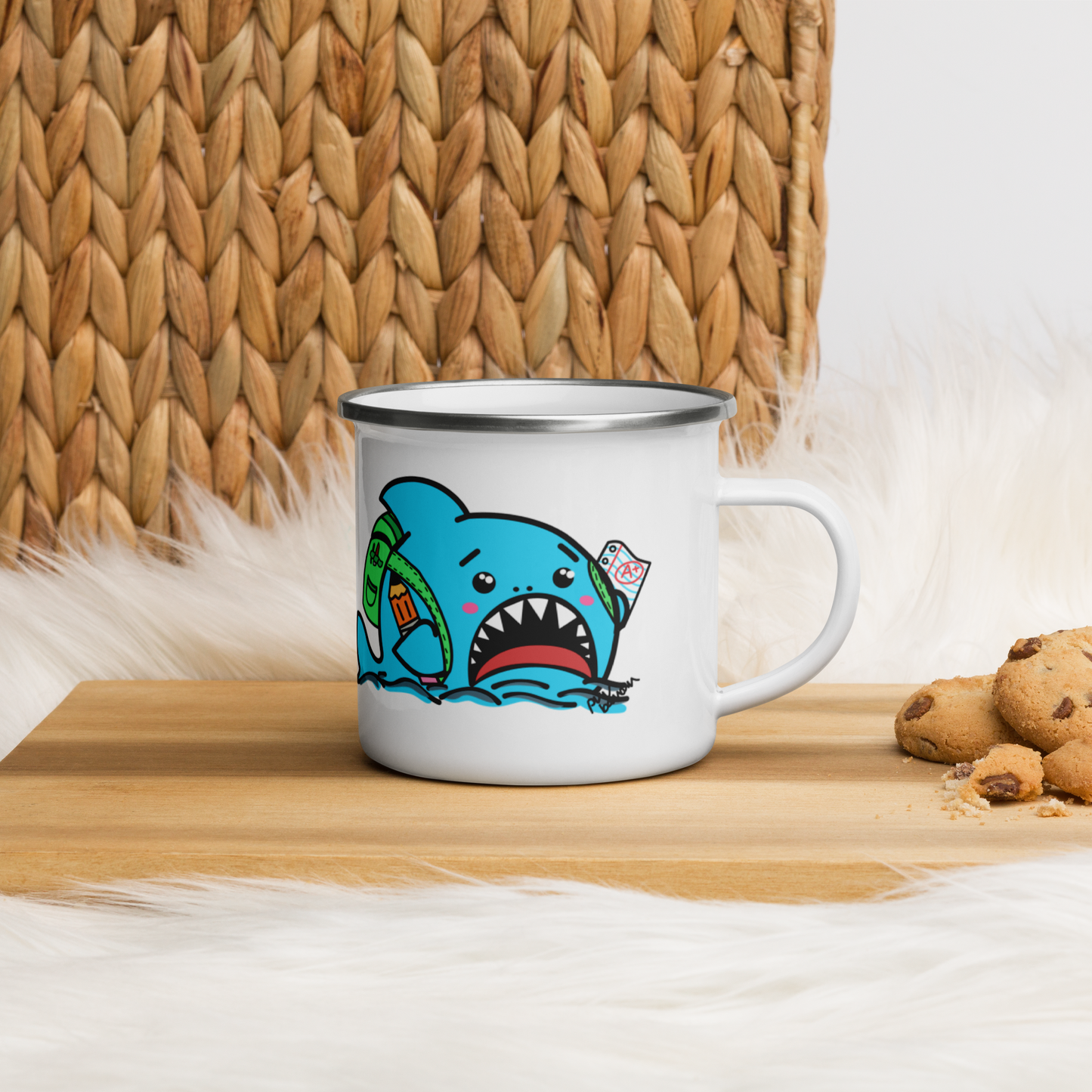 Anxious Shark Goes to School- Enamel Mug (12oz)