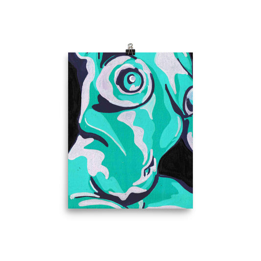 "Beautiful Nude", in Teal and Purple- Art Print