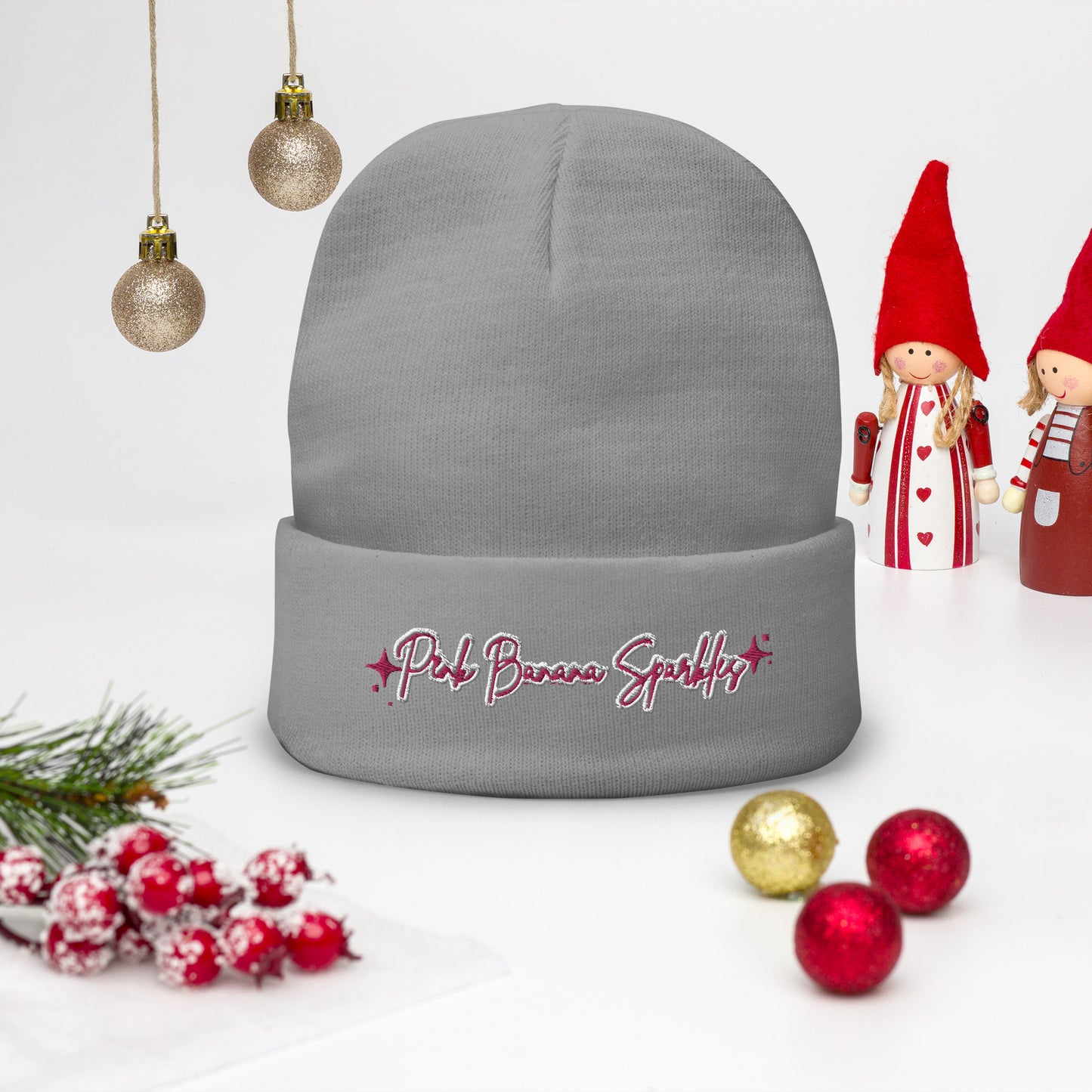 Pink Banana Sparkles- Embroidered Beanie