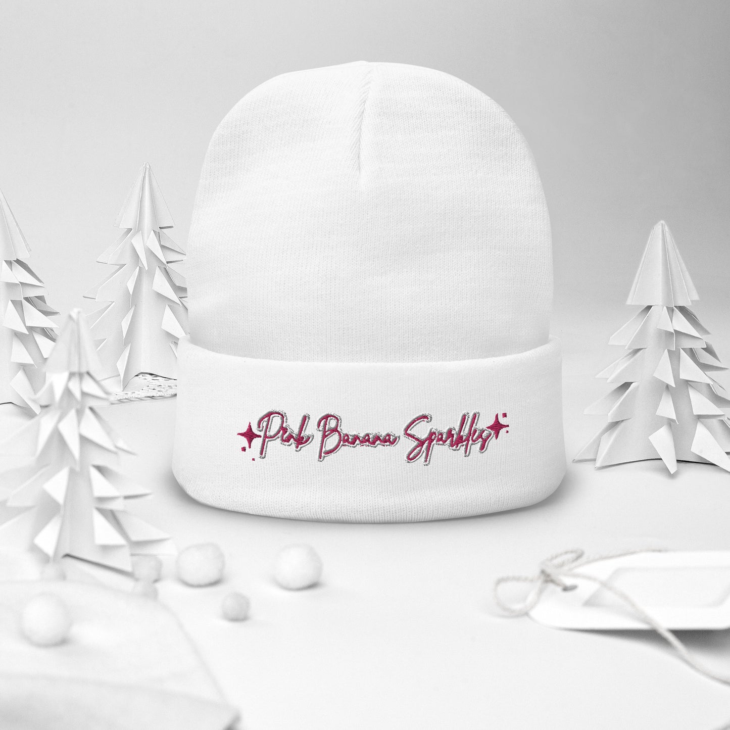 Pink Banana Sparkles- Embroidered Beanie
