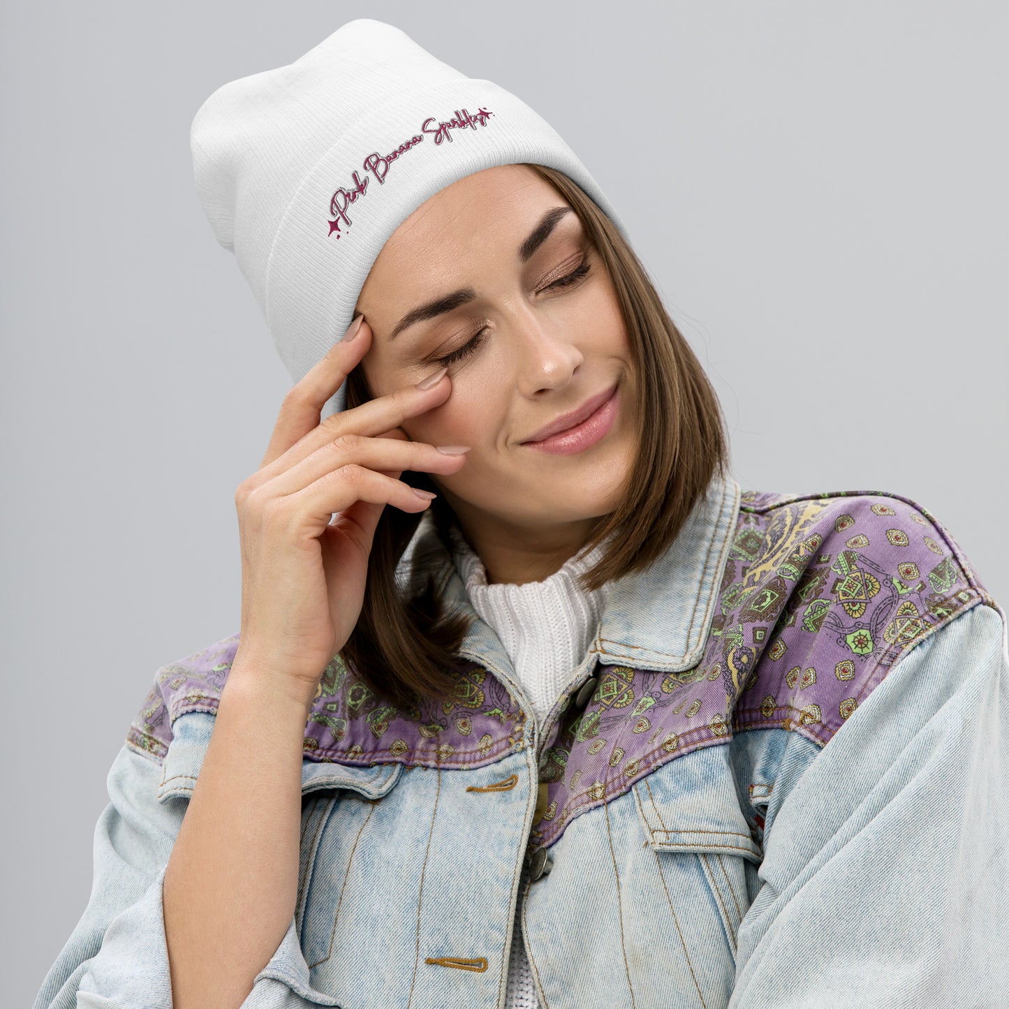 Pink Banana Sparkles- Embroidered Beanie