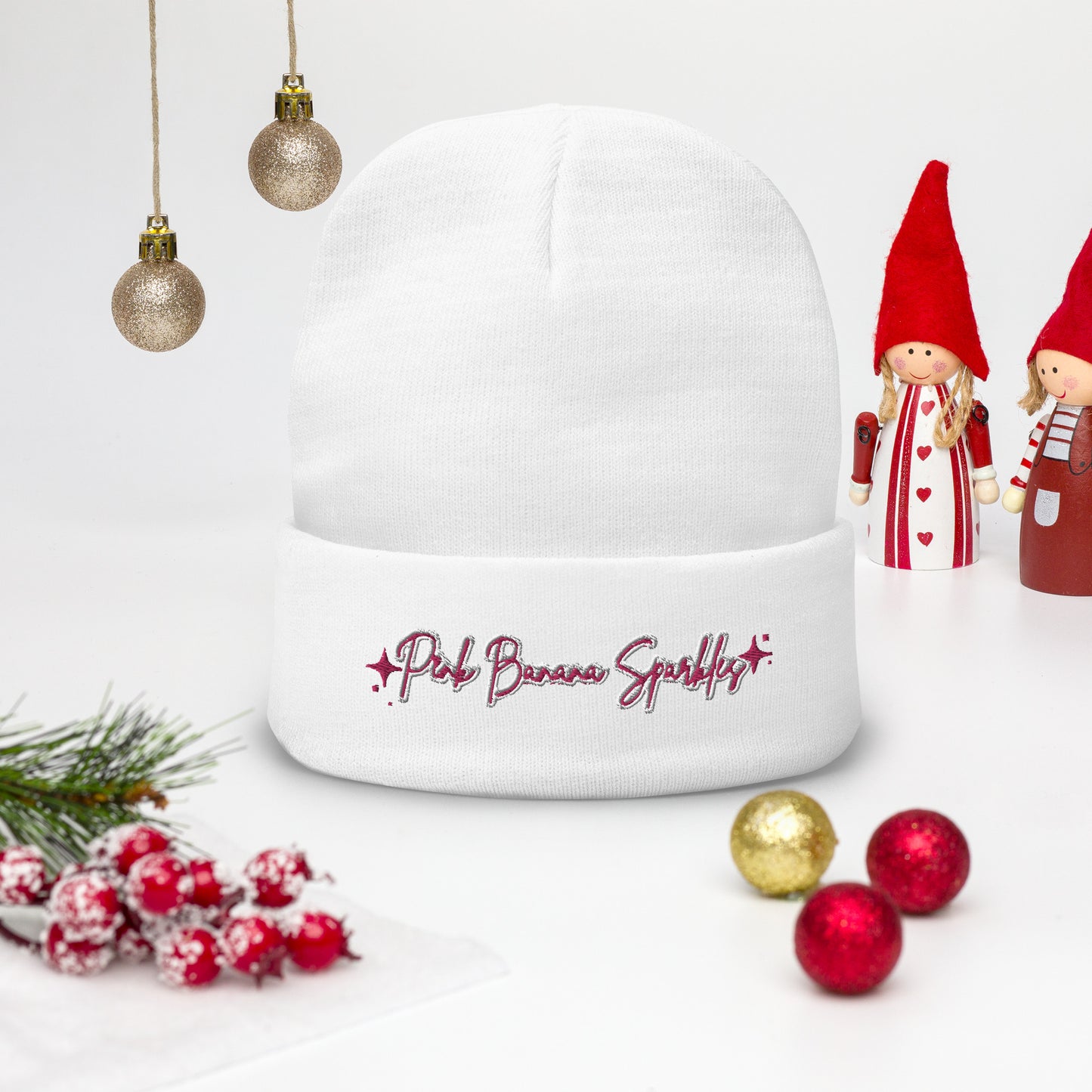 Pink Banana Sparkles- Embroidered Beanie