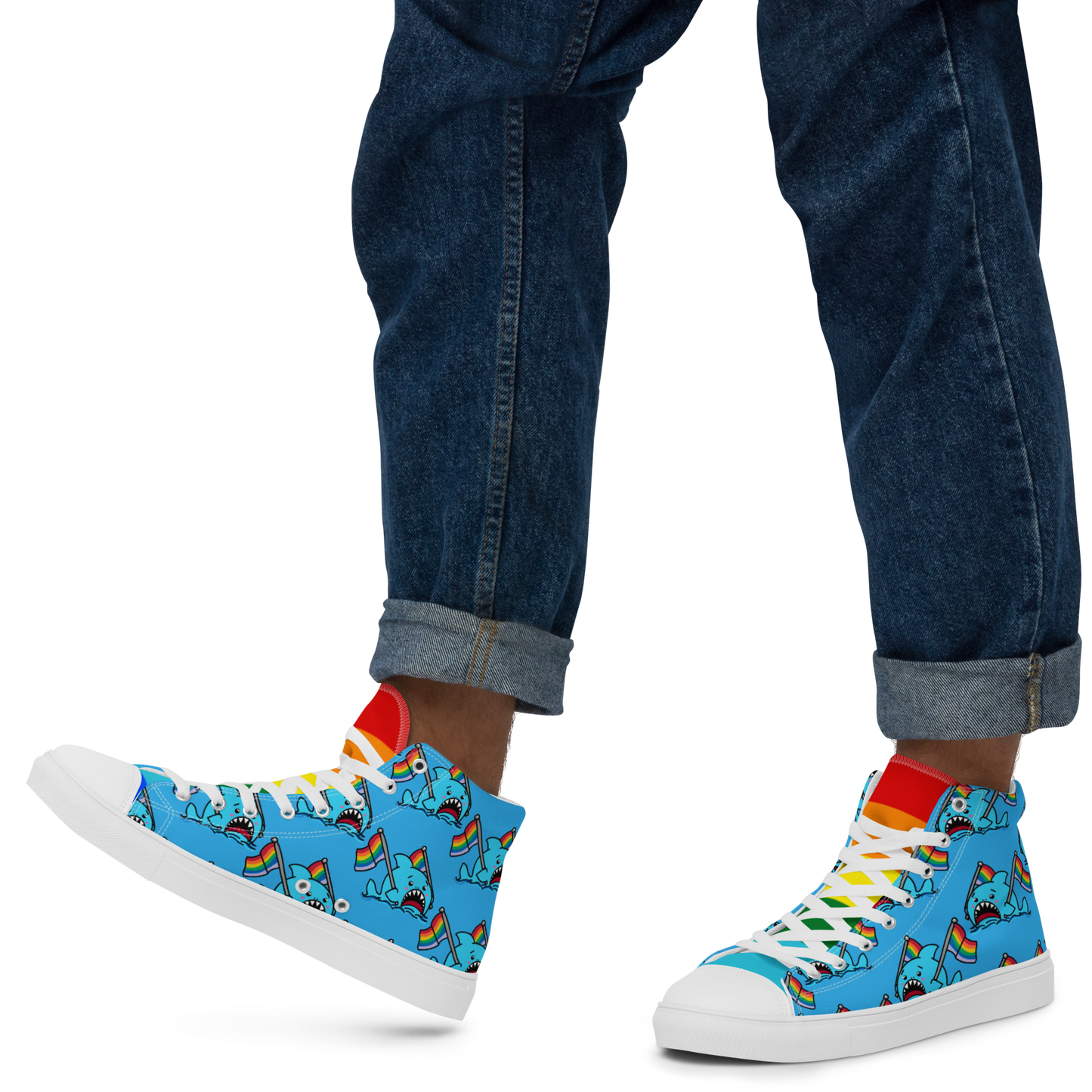 Anxious Shark Celebrates Pride (blue)- Men’s high top canvas shoes