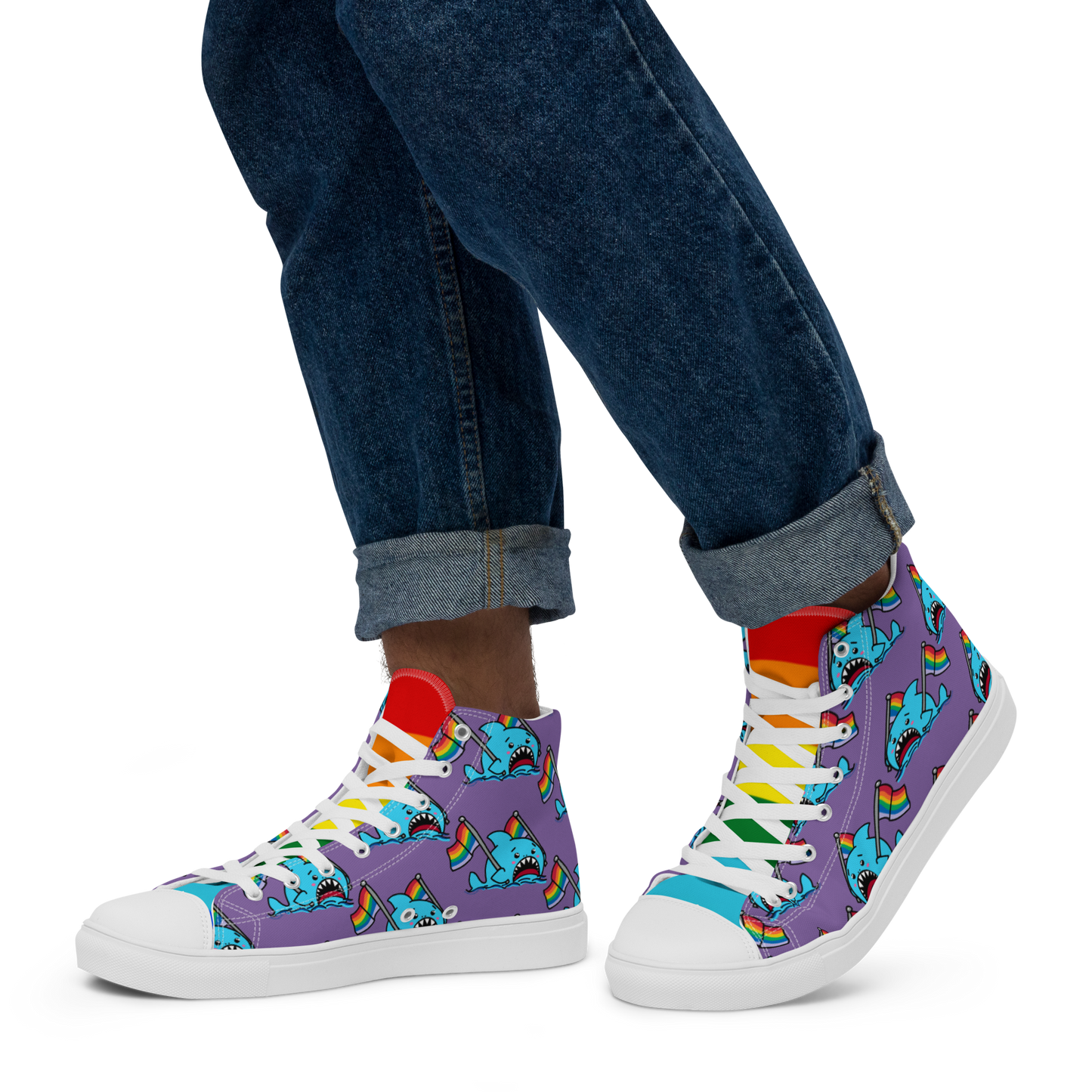 Anxious Shark Celebrates Pride (purple) - Men’s high top canvas shoes