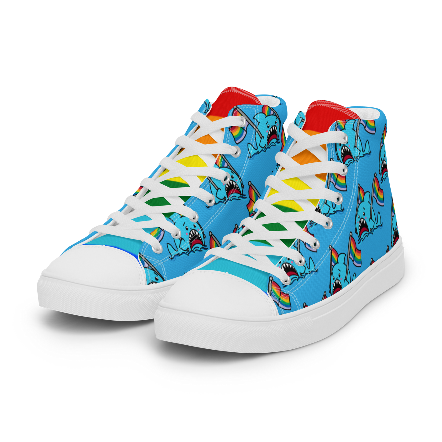 Anxious Shark Celebrates Pride (blue)- Men’s high top canvas shoes