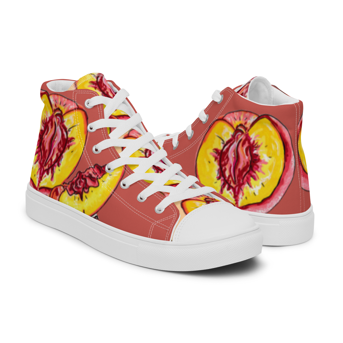 "The Perfect Peach" Peach Vulva- Men’s high top canvas shoes