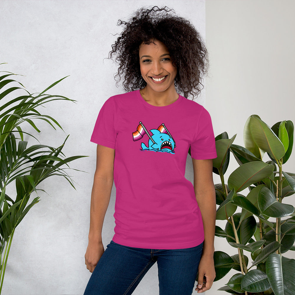 Lesbian Pride Flag- Anxious Shark Genderless Tshirt
