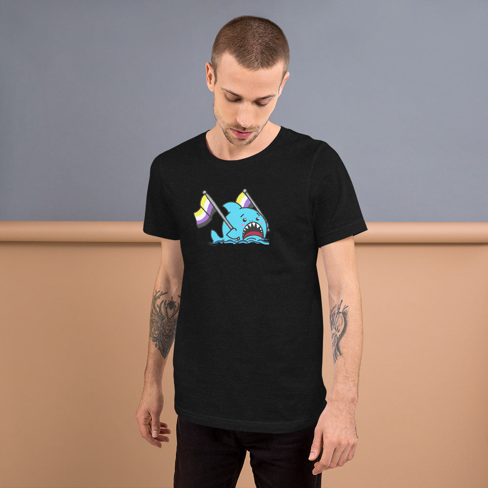 Non-Binary Pride Flag Anxious Shark Genderless Tshirt