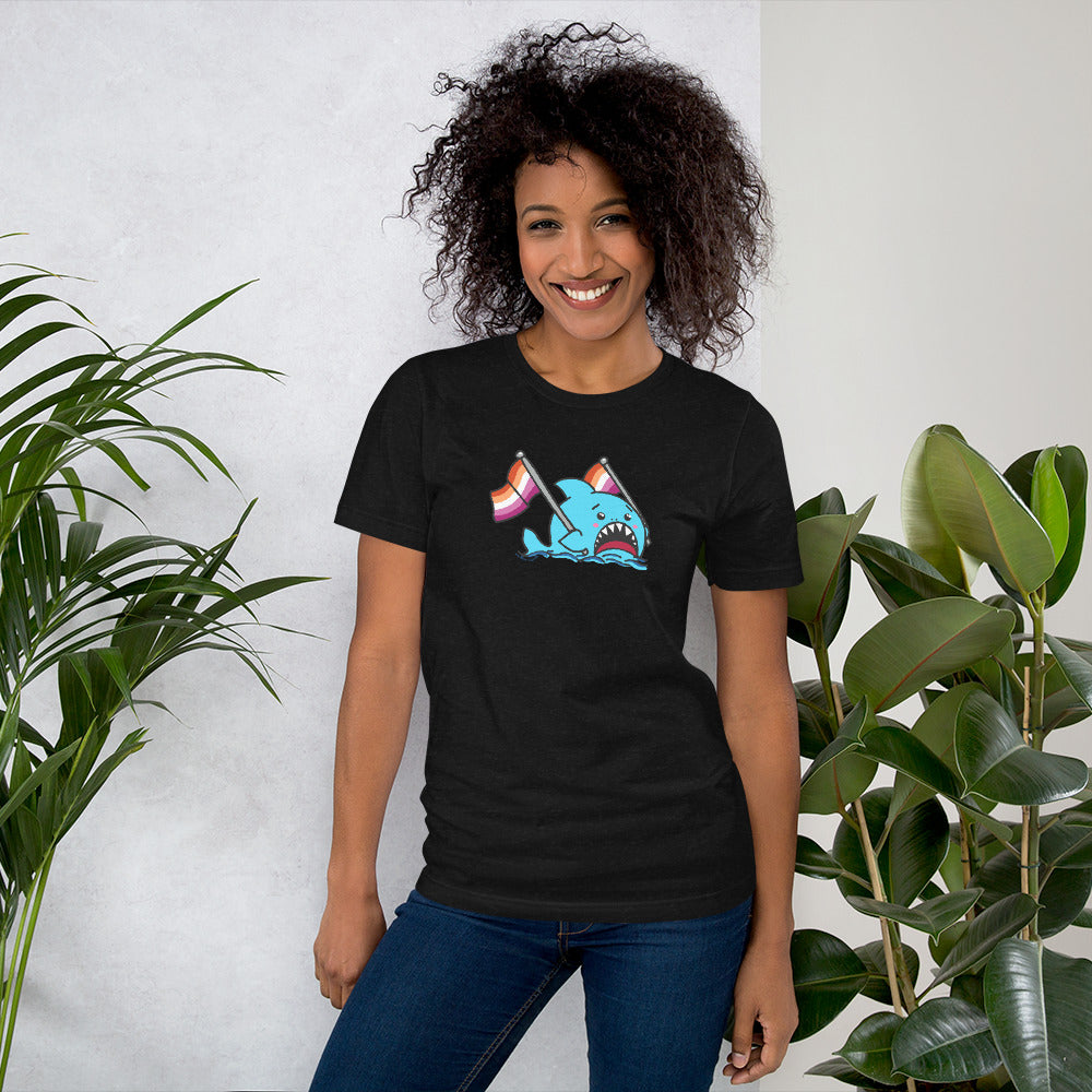 Lesbian Pride Flag- Anxious Shark Genderless Tshirt