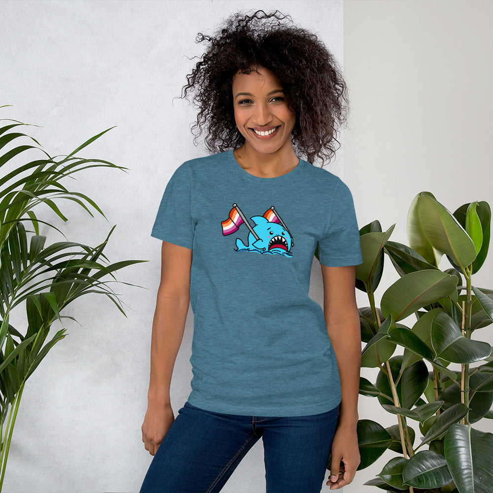Lesbian Pride Flag- Anxious Shark Genderless Tshirt