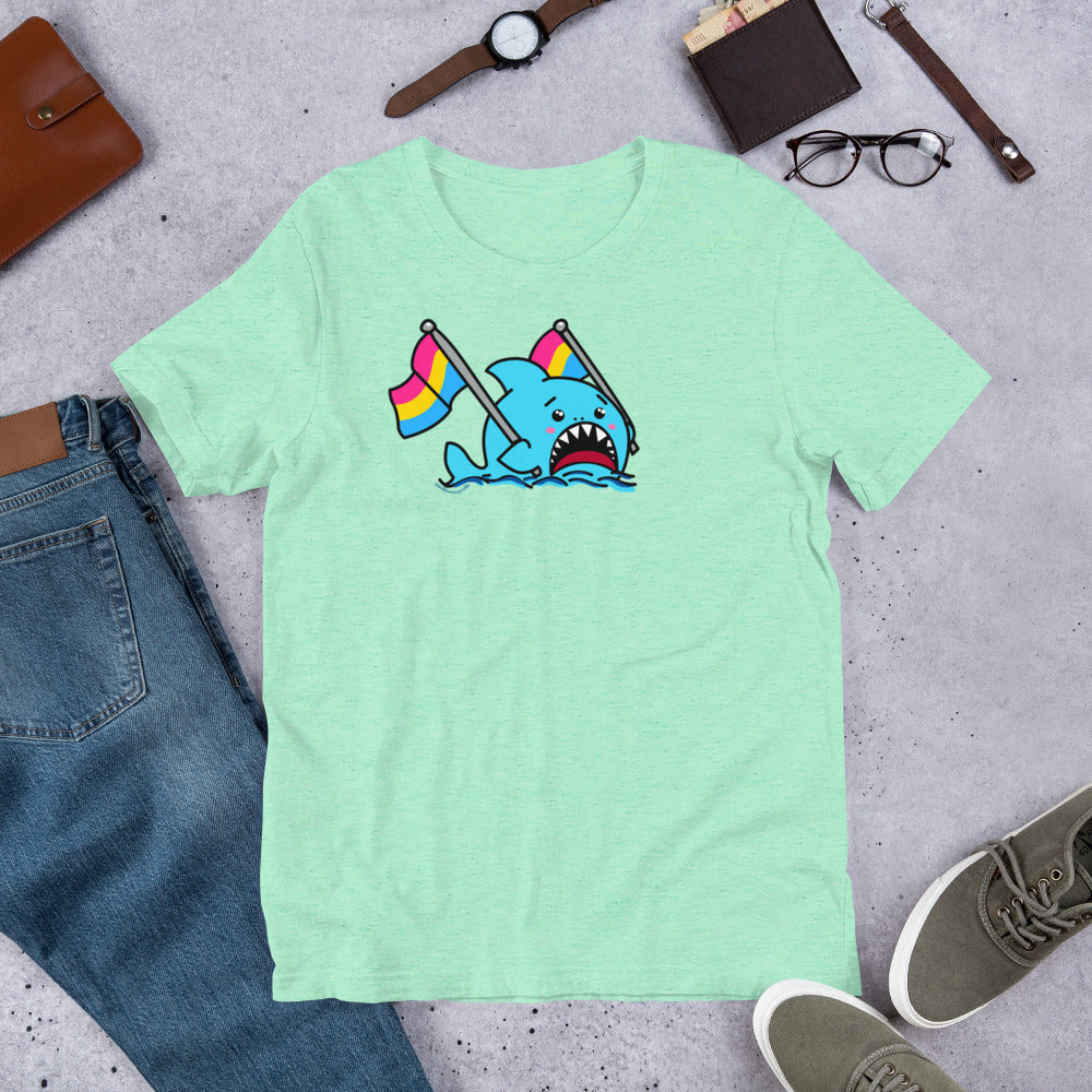 Pansexual Pride Flag Anxious Shark Genderless Tshirt