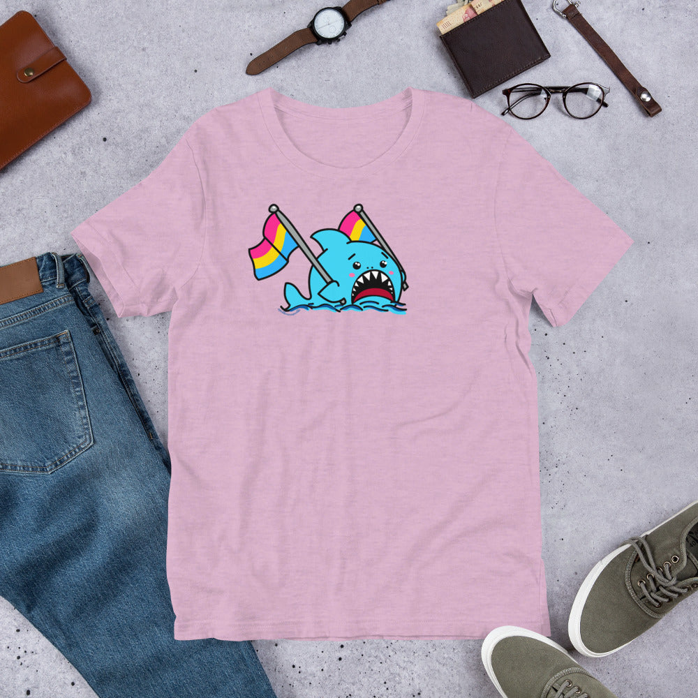 Pansexual Pride Flag Anxious Shark Genderless Tshirt