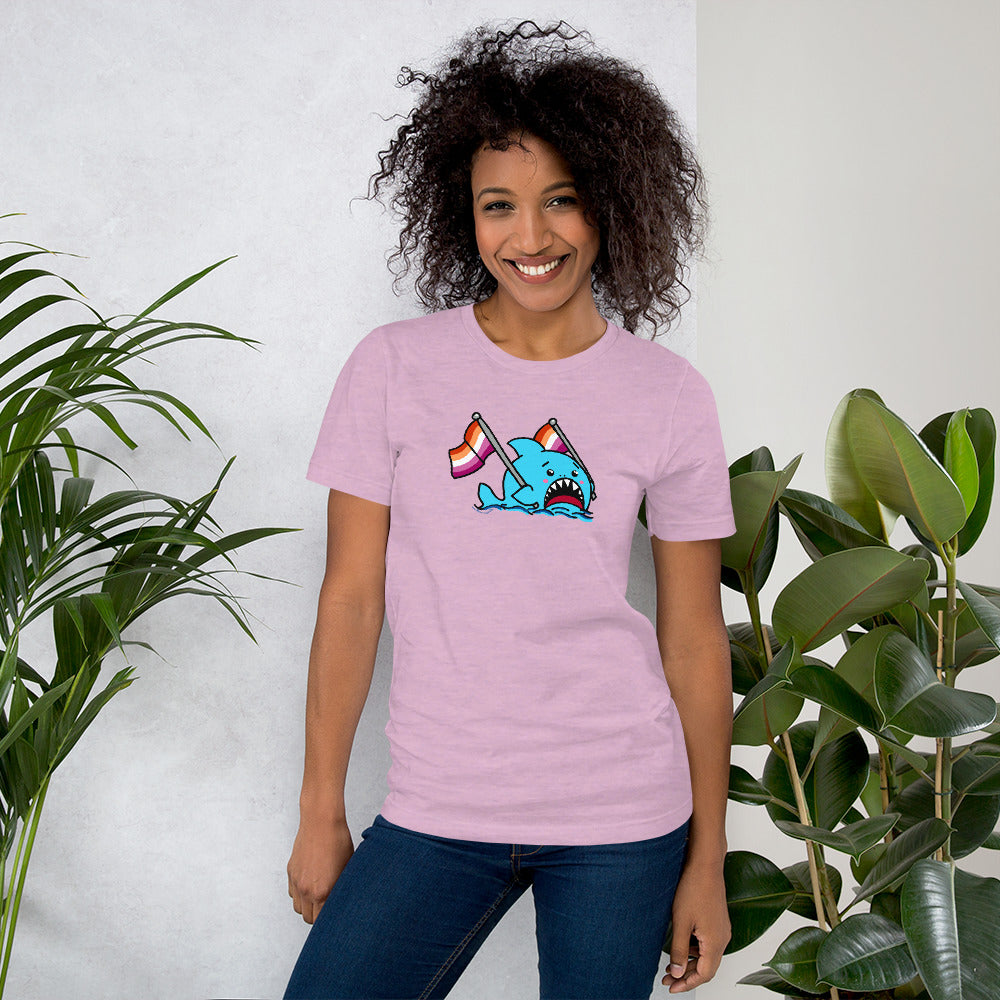 Lesbian Pride Flag- Anxious Shark Genderless Tshirt