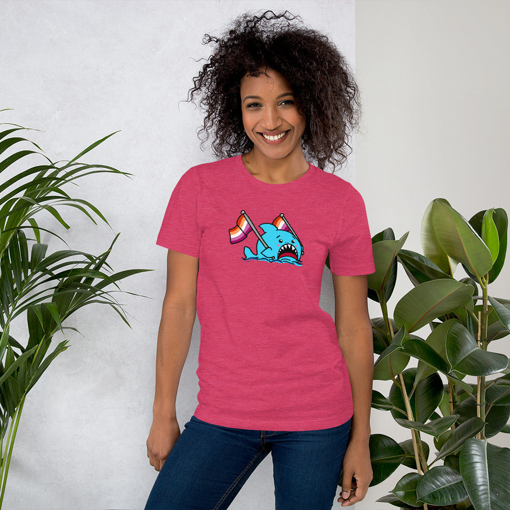 Lesbian Pride Flag- Anxious Shark Genderless Tshirt