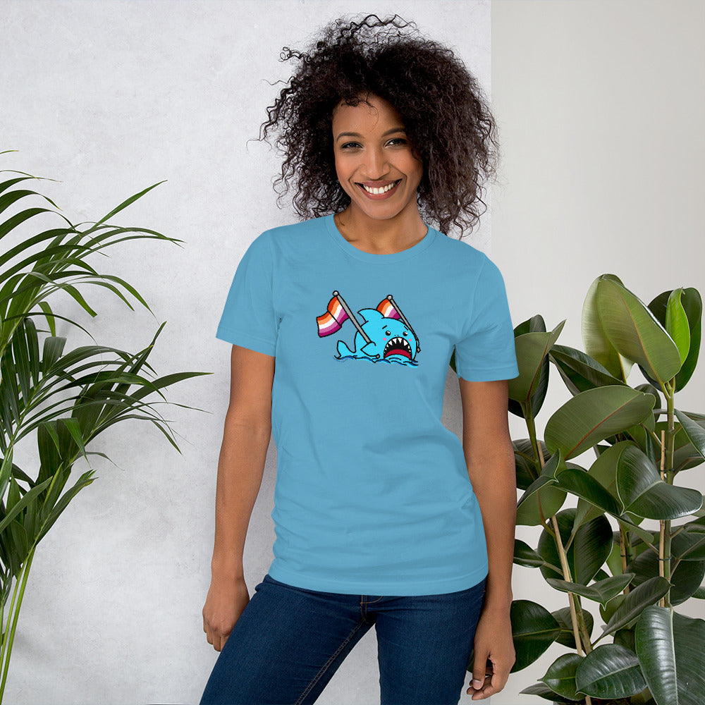 Lesbian Pride Flag- Anxious Shark Genderless Tshirt