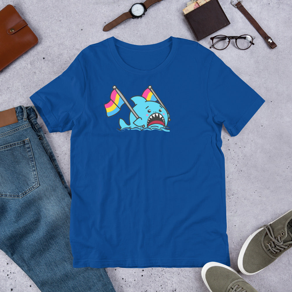 Pansexual Pride Flag Anxious Shark Genderless Tshirt