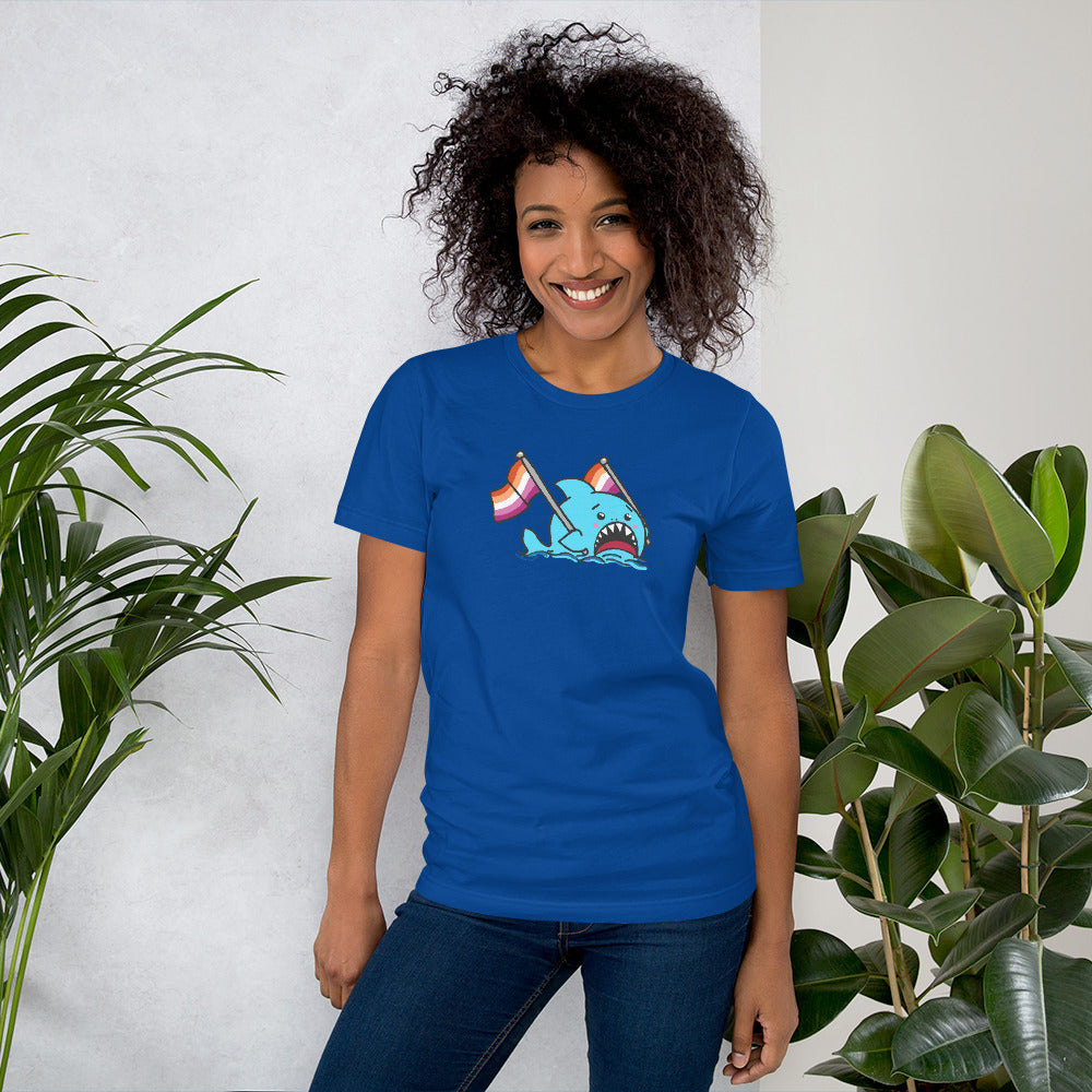 Lesbian Pride Flag- Anxious Shark Genderless Tshirt