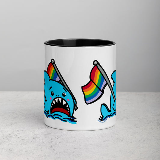 Anxious Shark Mug with Basic Rainbow Pride Flag (11oz)