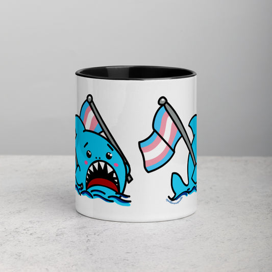 Anxious Shark Mug with Transgender Pride Flag (11oz)