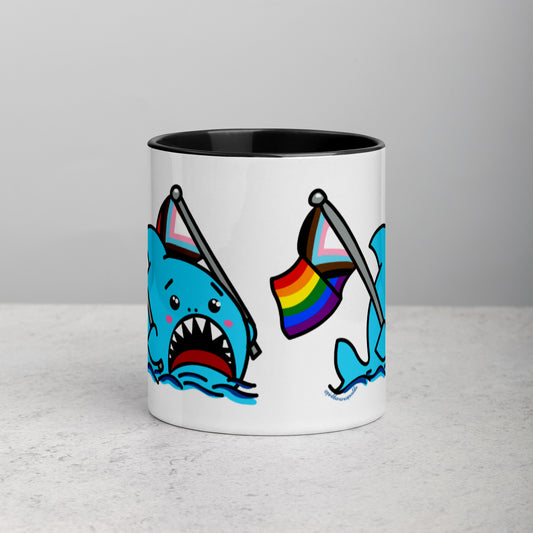Anxious Shark Mug with Inclusive Pride Flag (11oz)