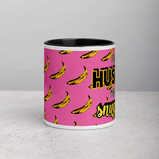 Less Hustle, More Snuggles Mug (pink/bananas)