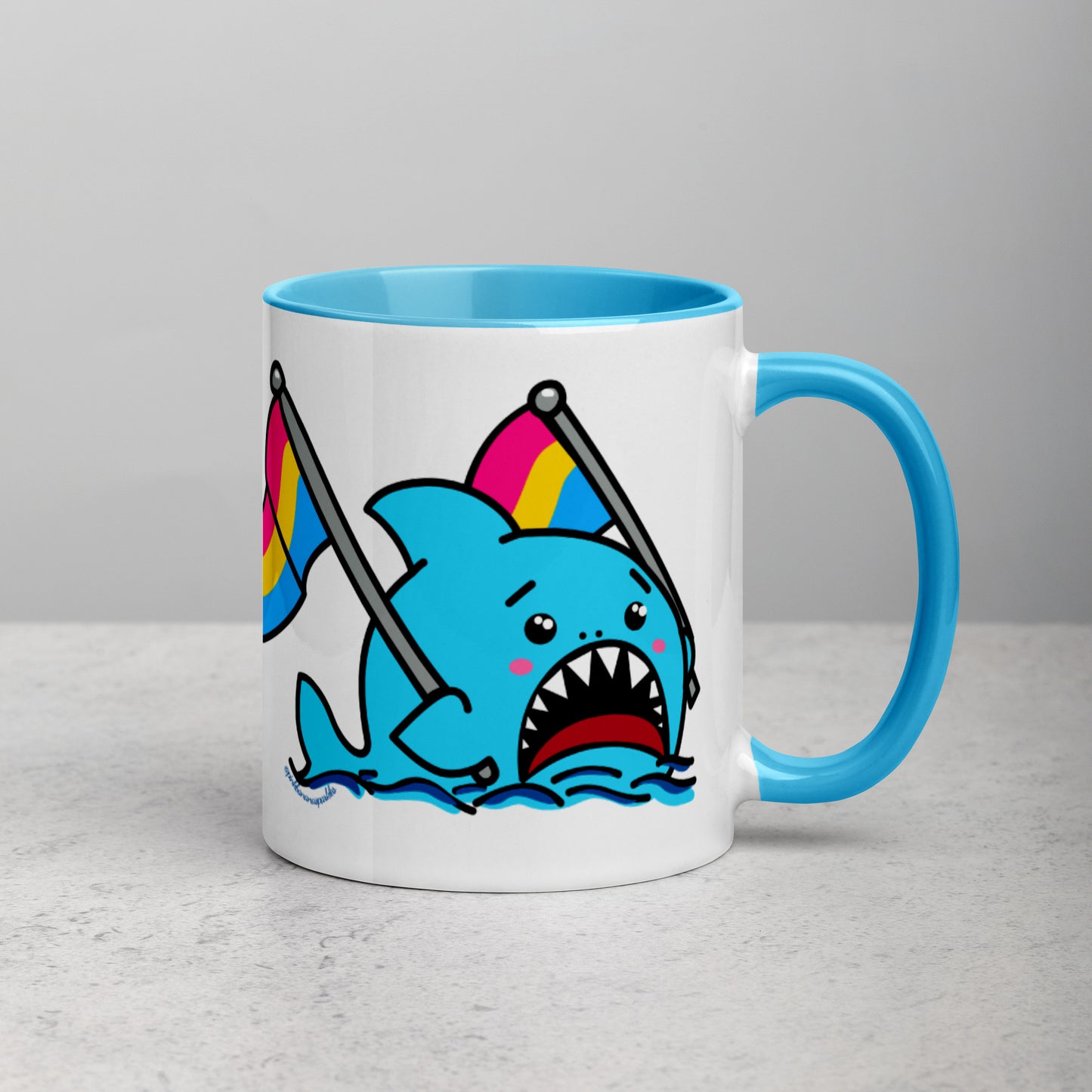 Anxious Shark Mug with Pansexual Pride Flag (11oz)