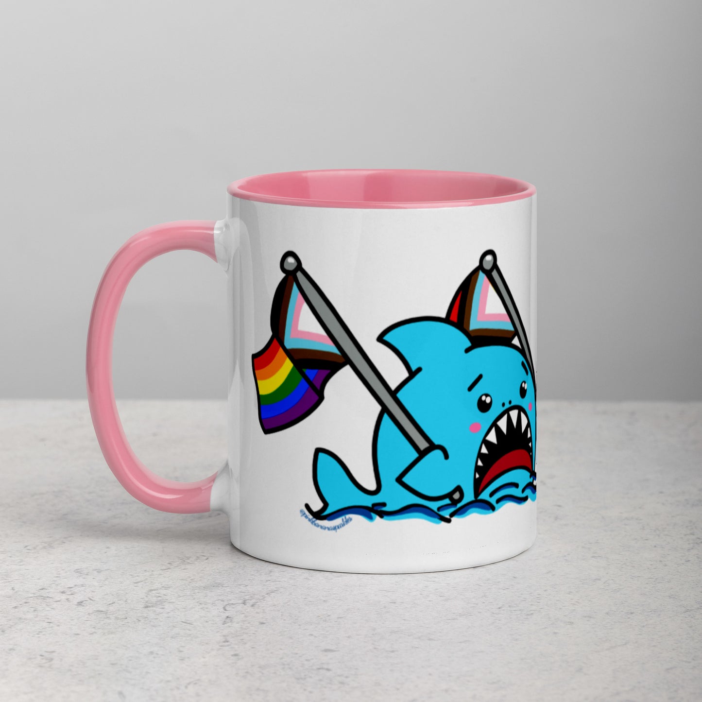 Anxious Shark Mug with Inclusive Pride Flag (11oz)