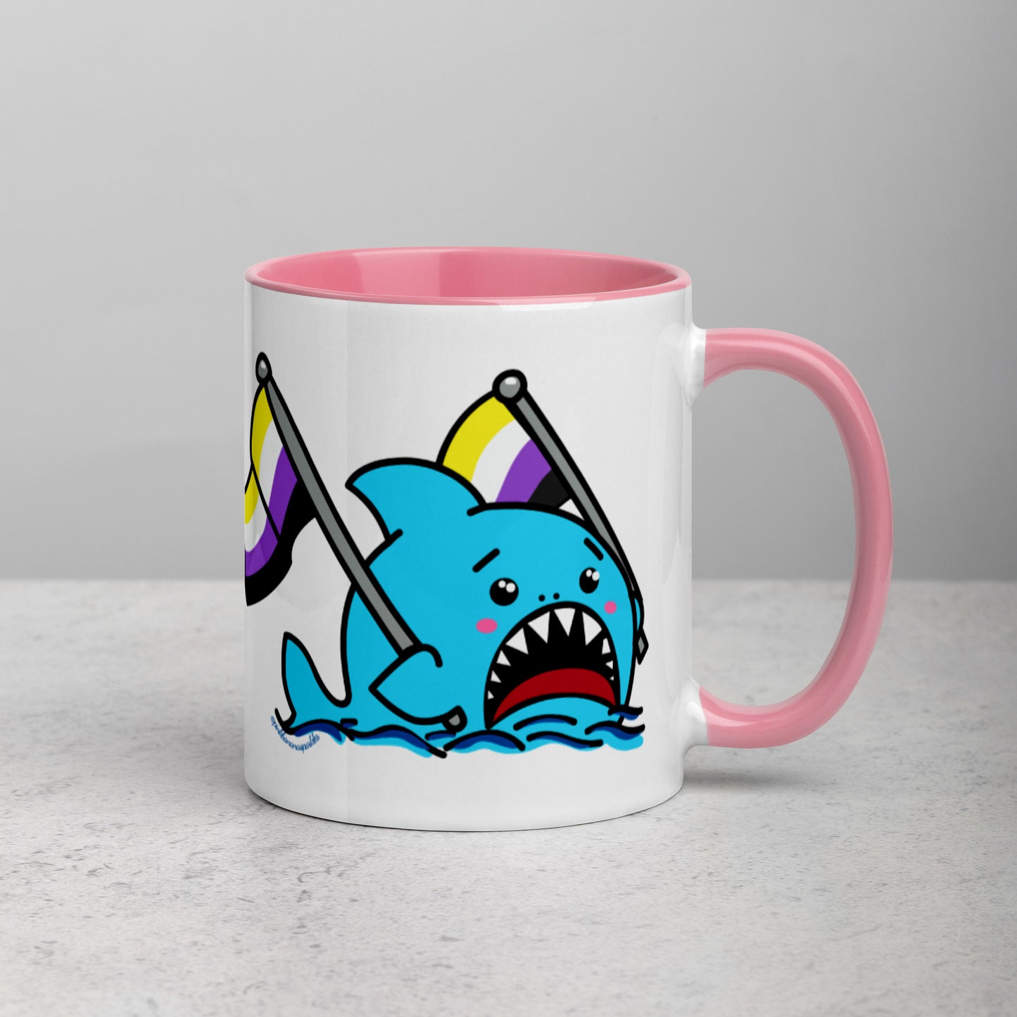Anxious Shark Mug with Non-Binary Pride Flag (11oz)
