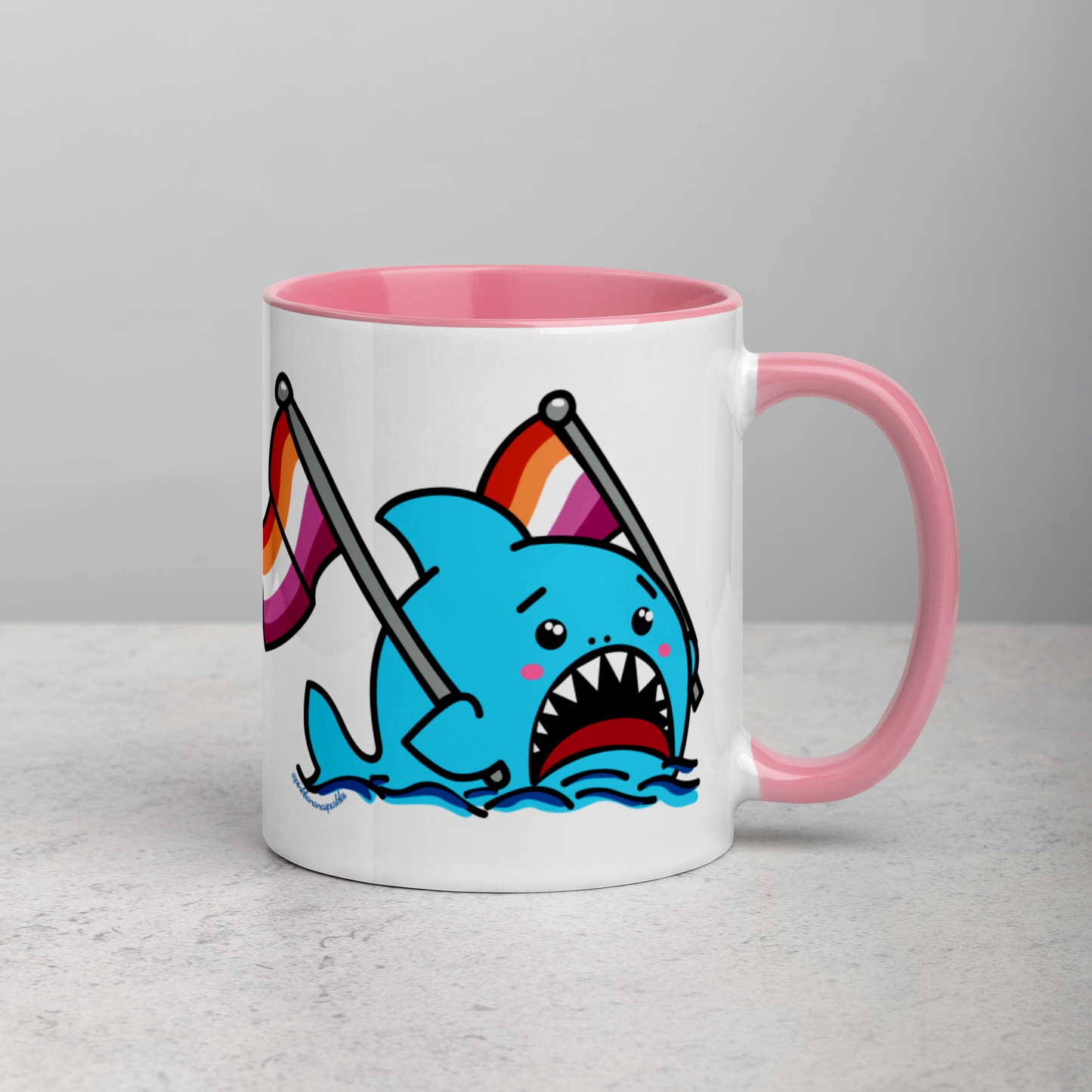Anxious Shark Mug with Lesbian Pride Flag (11oz)