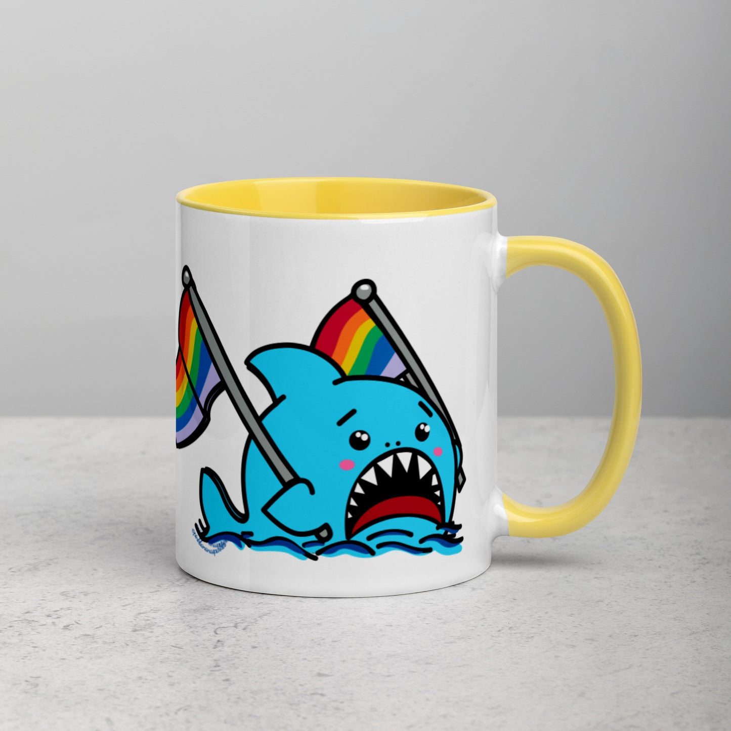 Anxious Shark Mug with Basic Rainbow Pride Flag (11oz)