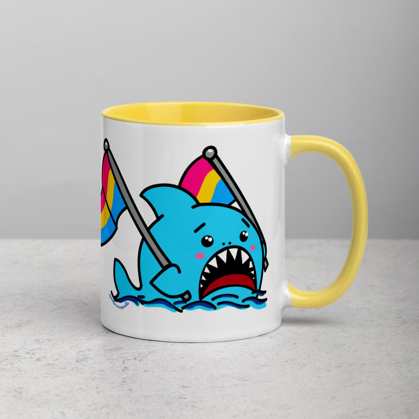 Anxious Shark Mug with Pansexual Pride Flag (11oz)