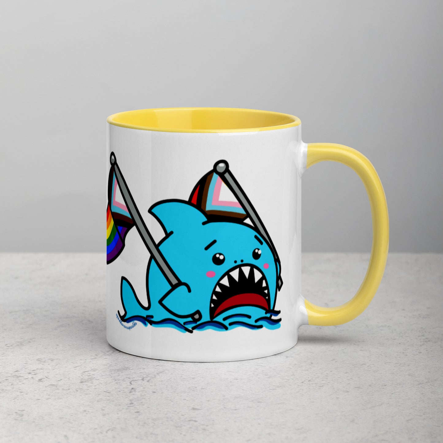 Anxious Shark Mug with Inclusive Pride Flag (11oz)