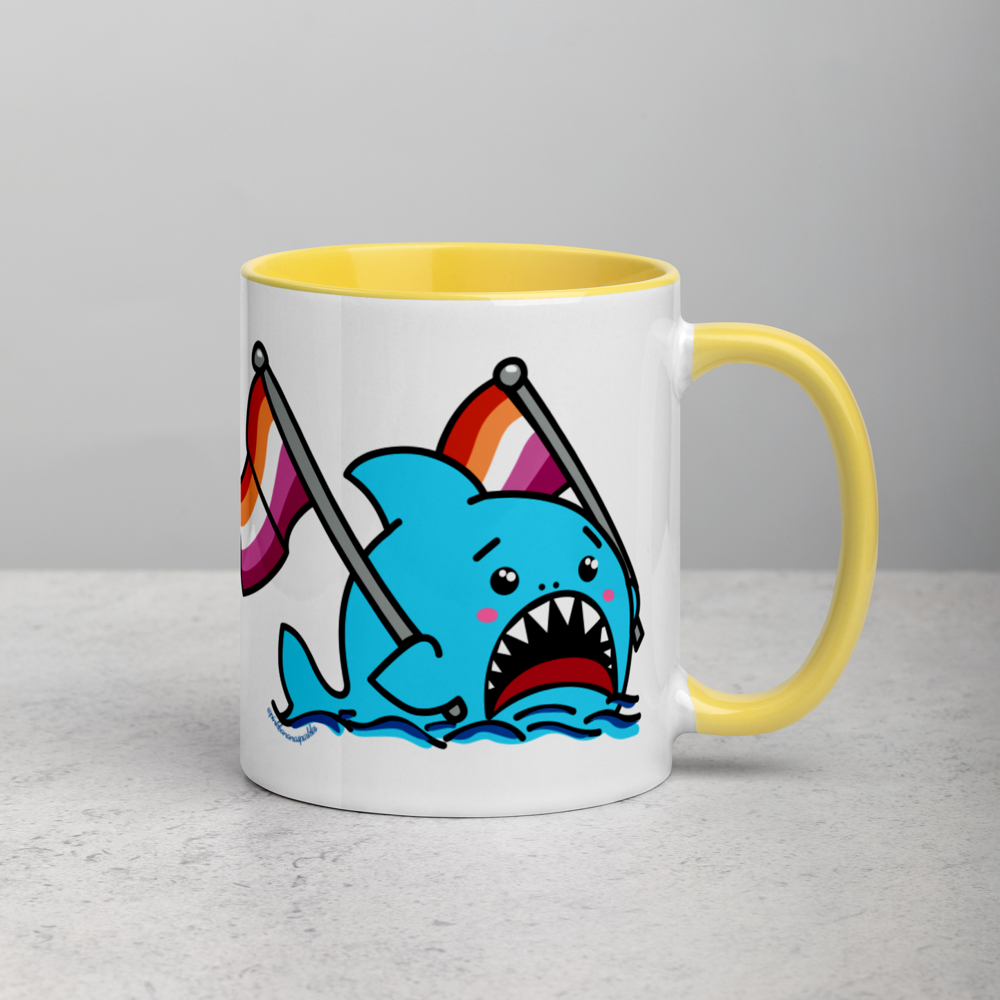 Anxious Shark Mug with Lesbian Pride Flag (11oz)