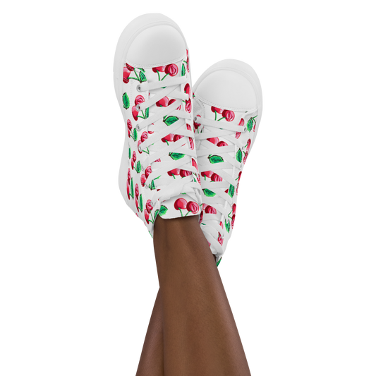 Cherry Vulvas (white) -Women’s high top canvas shoes