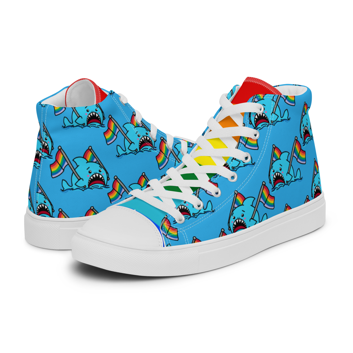 Anxious Shark Celebrates Pride (blue)- Women’s high top canvas shoes