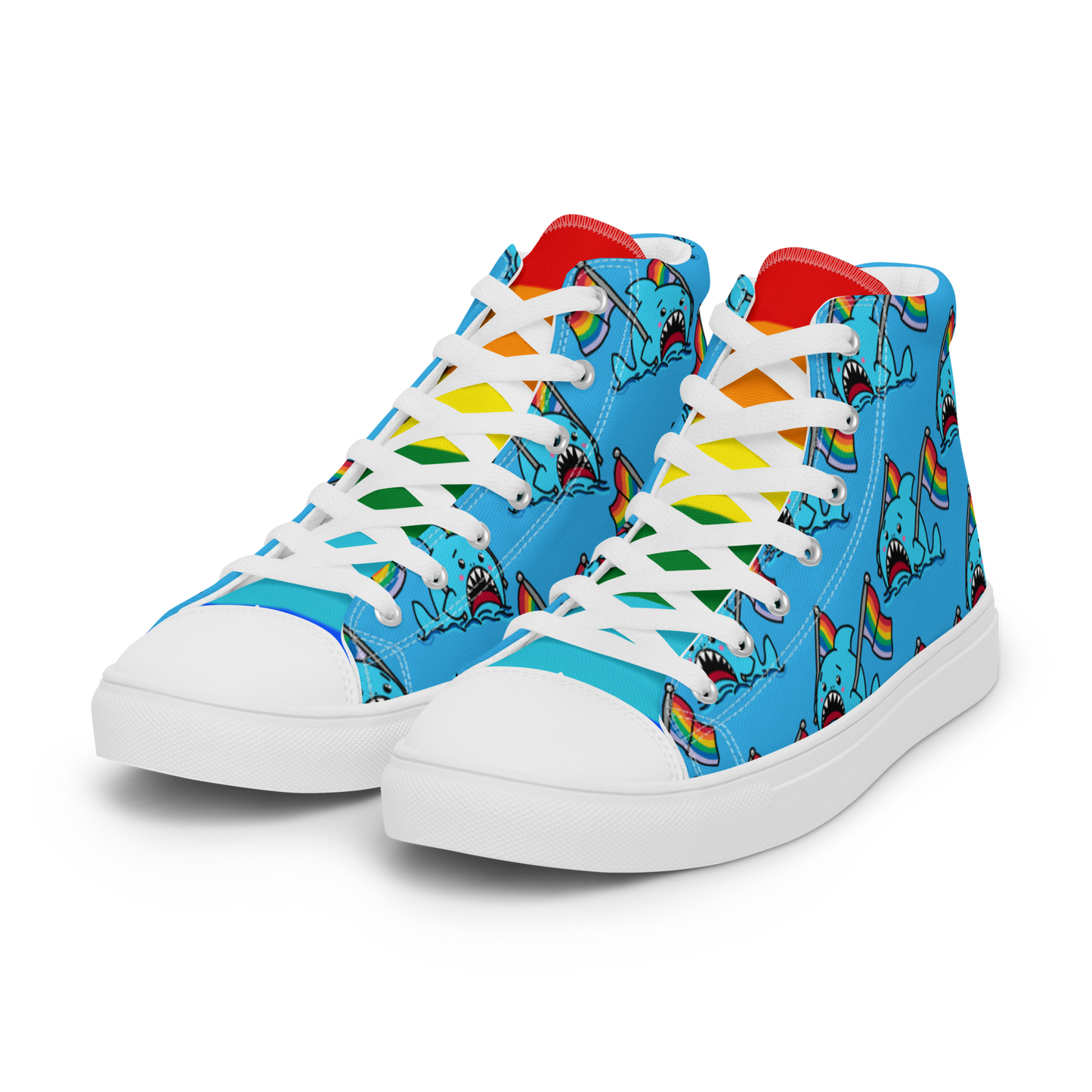 Anxious Shark Celebrates Pride (blue)- Women’s high top canvas shoes