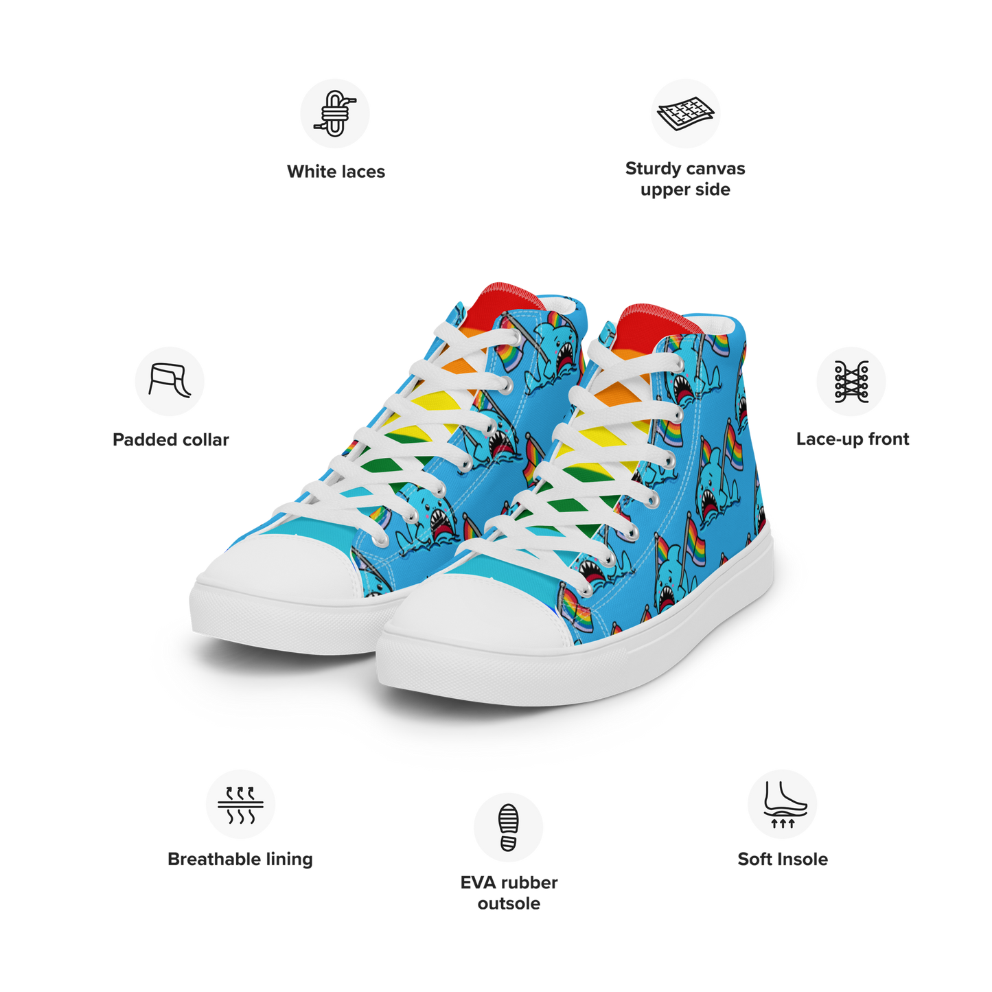 Anxious Shark Celebrates Pride (blue)- Women’s high top canvas shoes