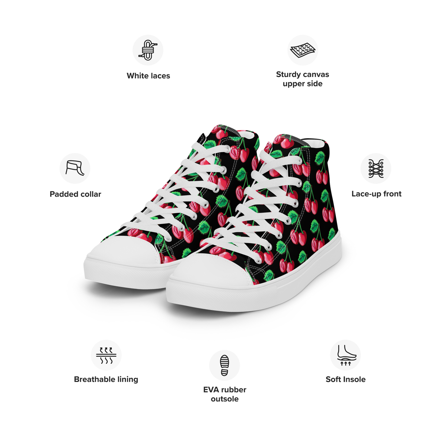 Cherry Vulva (black) - Women’s high top canvas shoes
